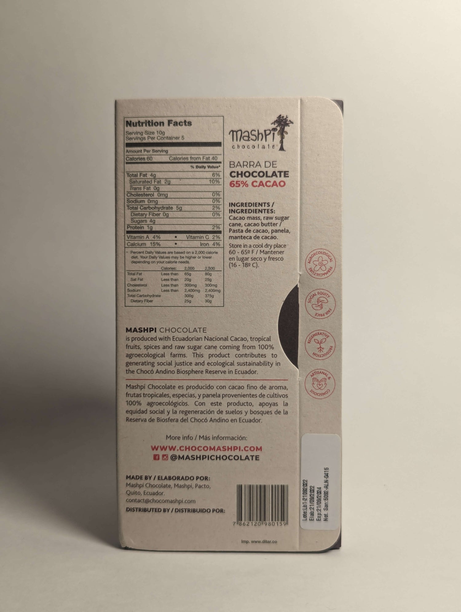 Barra de 65% - Mashpi Chocolate