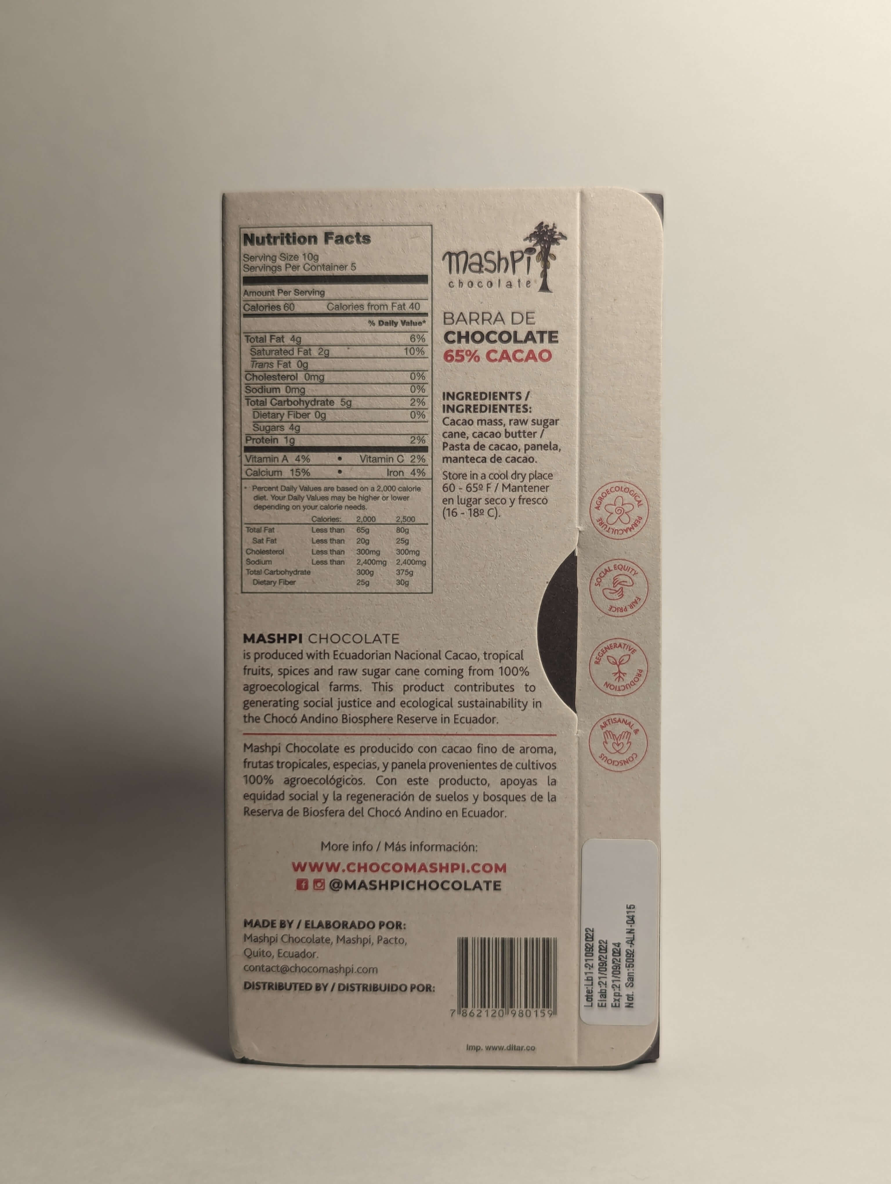 Barra de 65% - Mashpi Chocolate