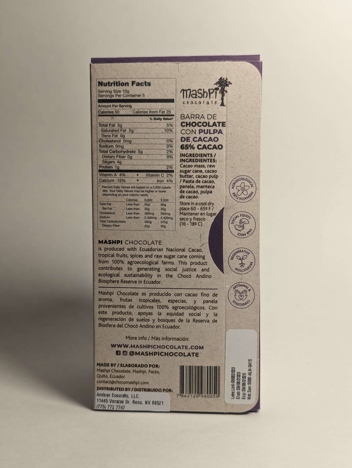 Barra 65% rellena de pulpa - Maspi - Chocolates - In - Ecuador