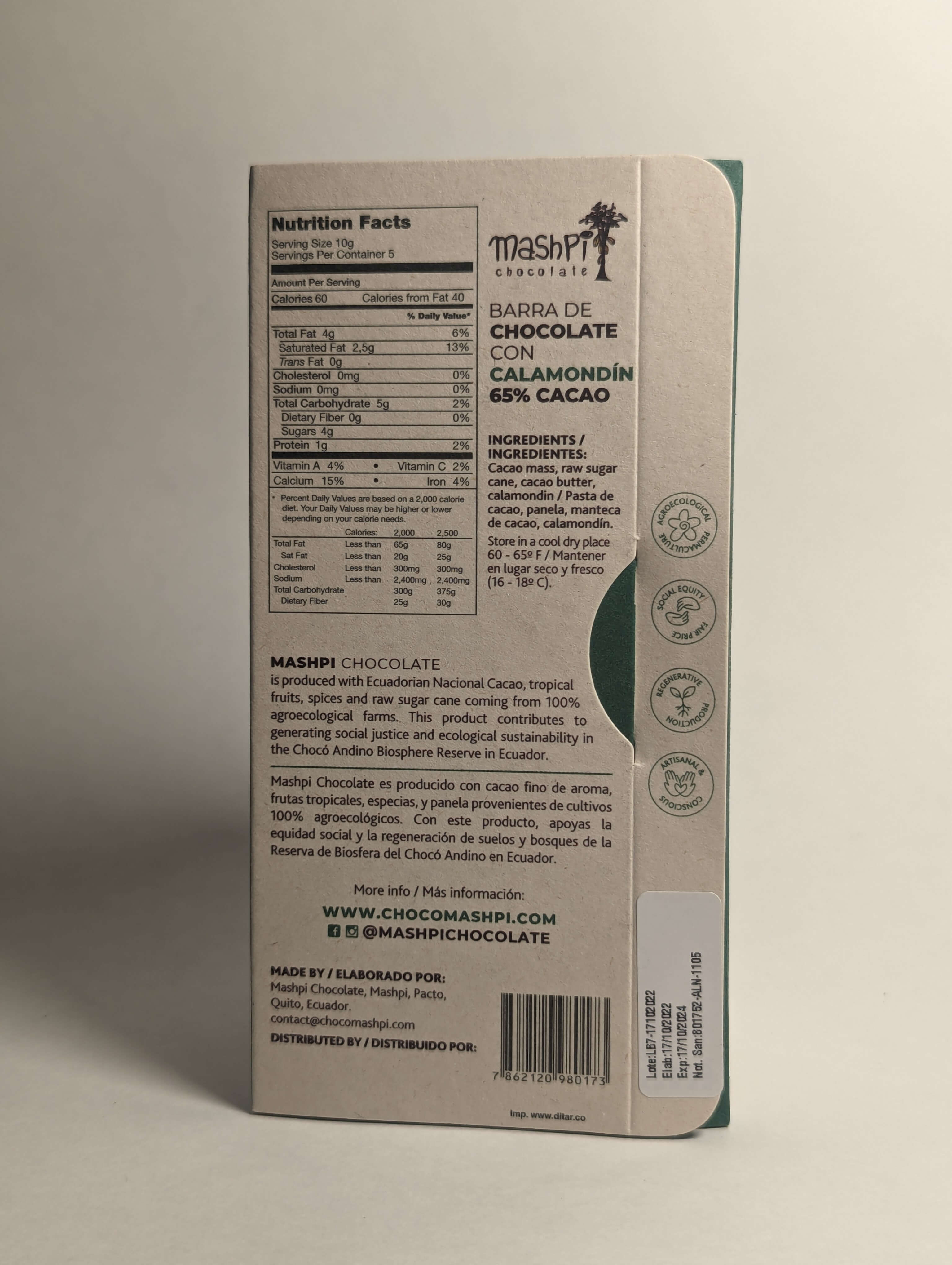 Barra 65% con Calamondin - Mashpi Chocolate